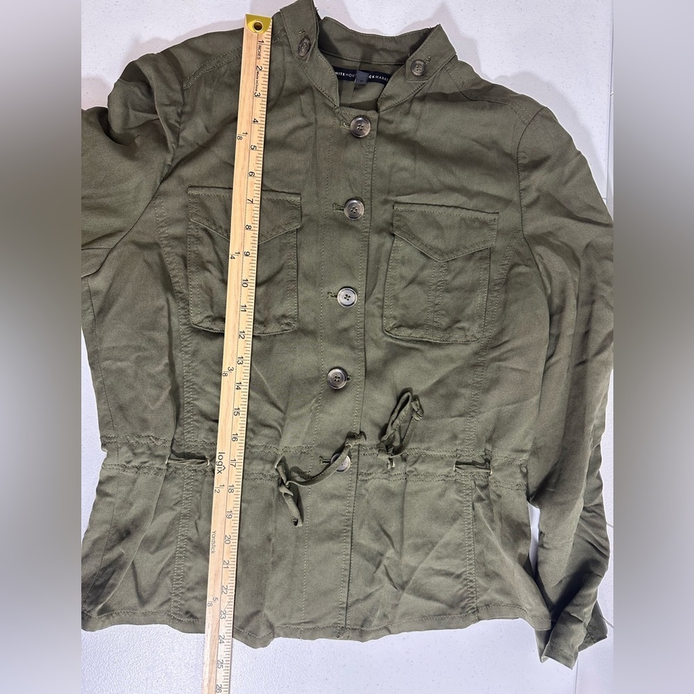 White House Black Market Sz 6 Utility Jacket Shirt Army Green Roll Tab Sleeves - Picture 13 of 13